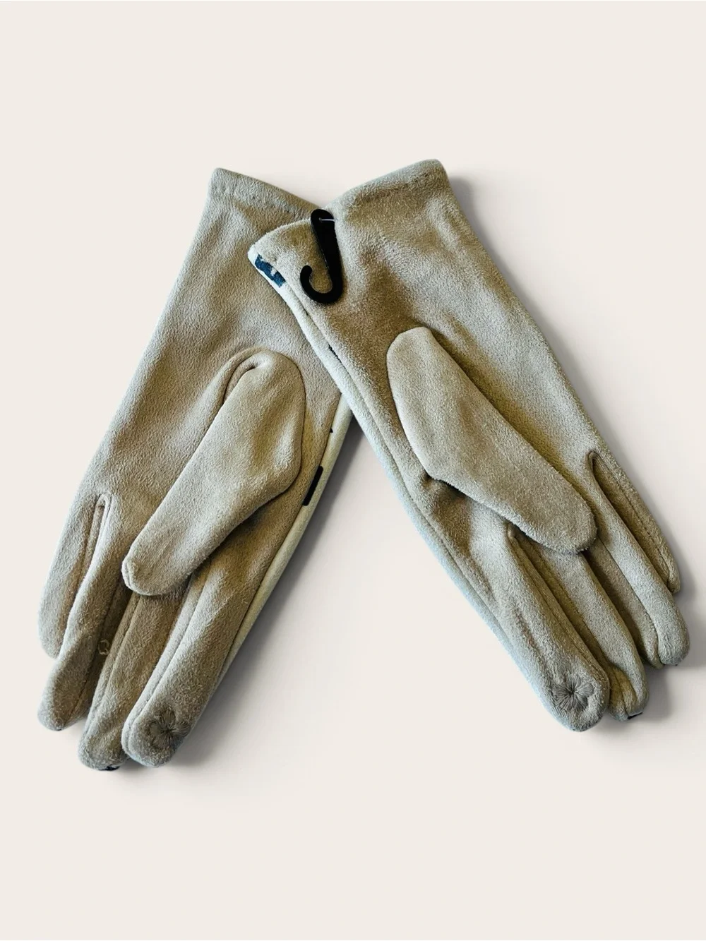 New Women’s M/L Beige Monogram Print Stretch Gloves Soft Touch Winter